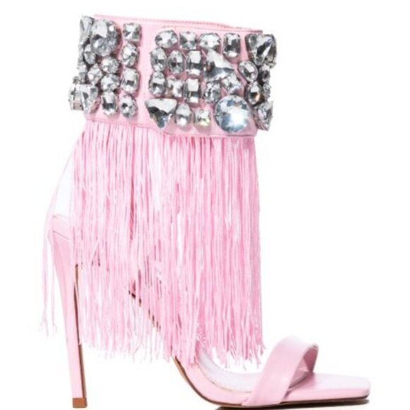 AZALEA  WANG "THE RHINESTONE DRAPED TASSEL SANDAL" IN PINK  (BRAND NEW !!!!!!!!! - Picture 5 of 7